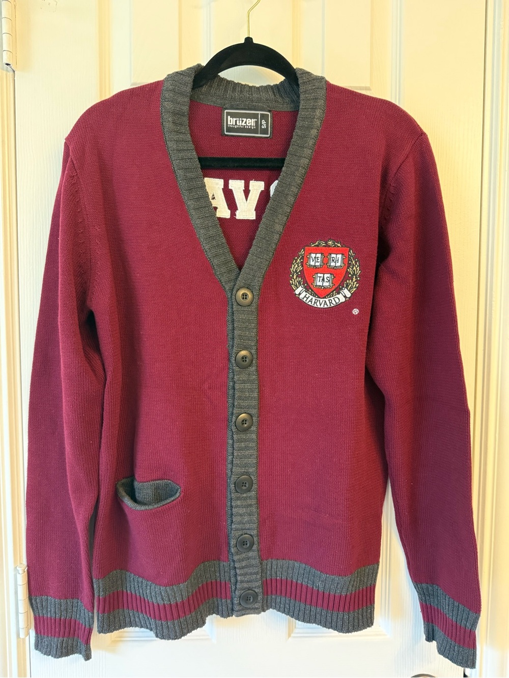 Harvard Maroon and Gray Button-Front Cardigan Sweater